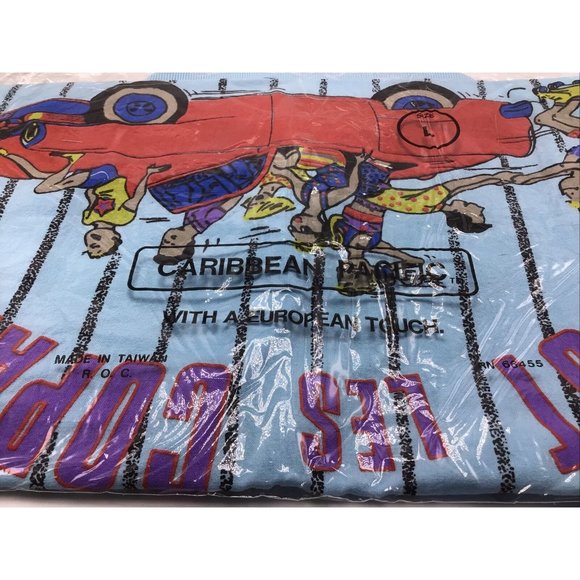 Caribbean Pacific Womens L Blue Graphic Polo Shirt Pocket Vtg 80s NWT Car People - Picture 12 of 12